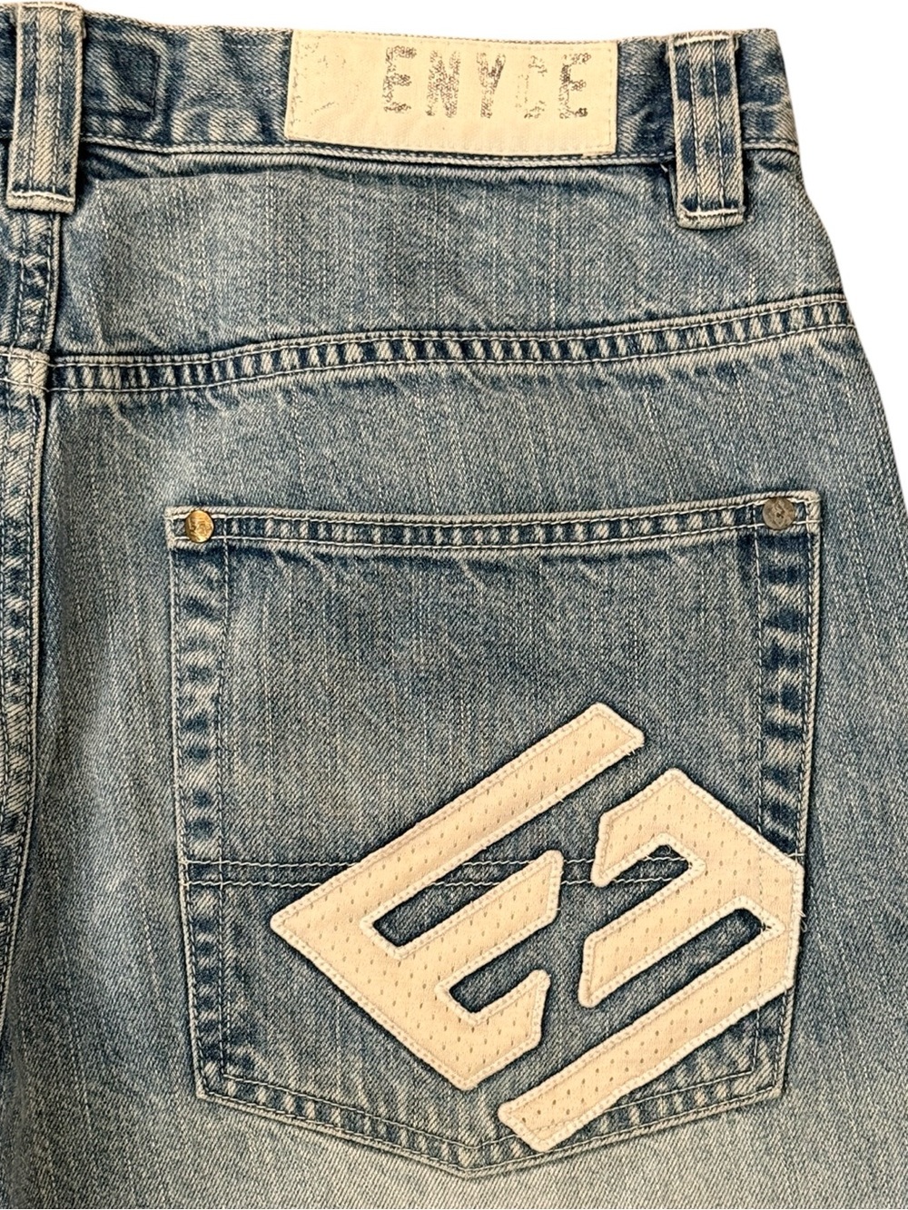 Vintage Y2K Enyce Baggy Denim Jorts Blue Hip Hop Skater Long Jean Shorts 34